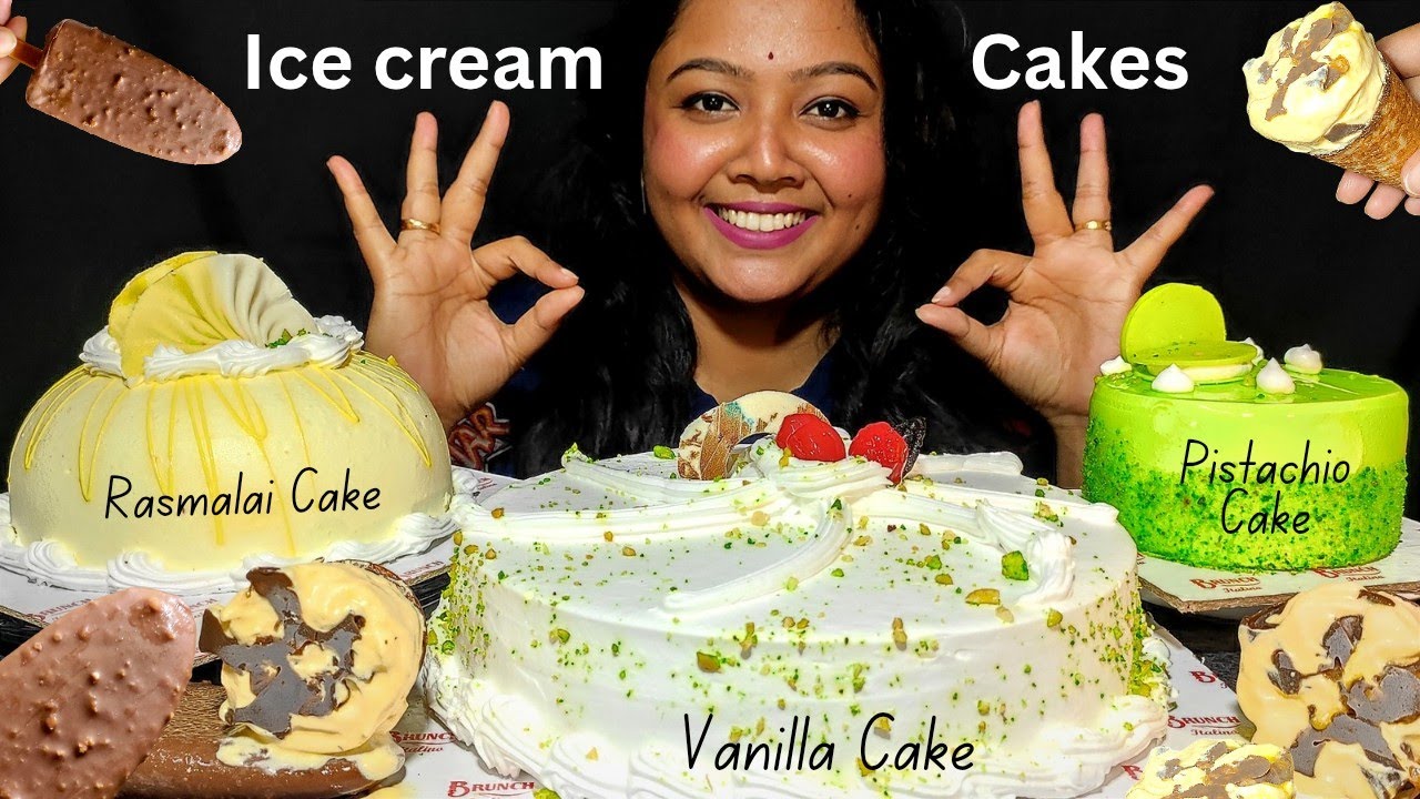 Eating 3 Different Cake - Vanilla, Rasmalai, Pistachio | Icecream - Chocobar, Cone | PP Eats ASMR