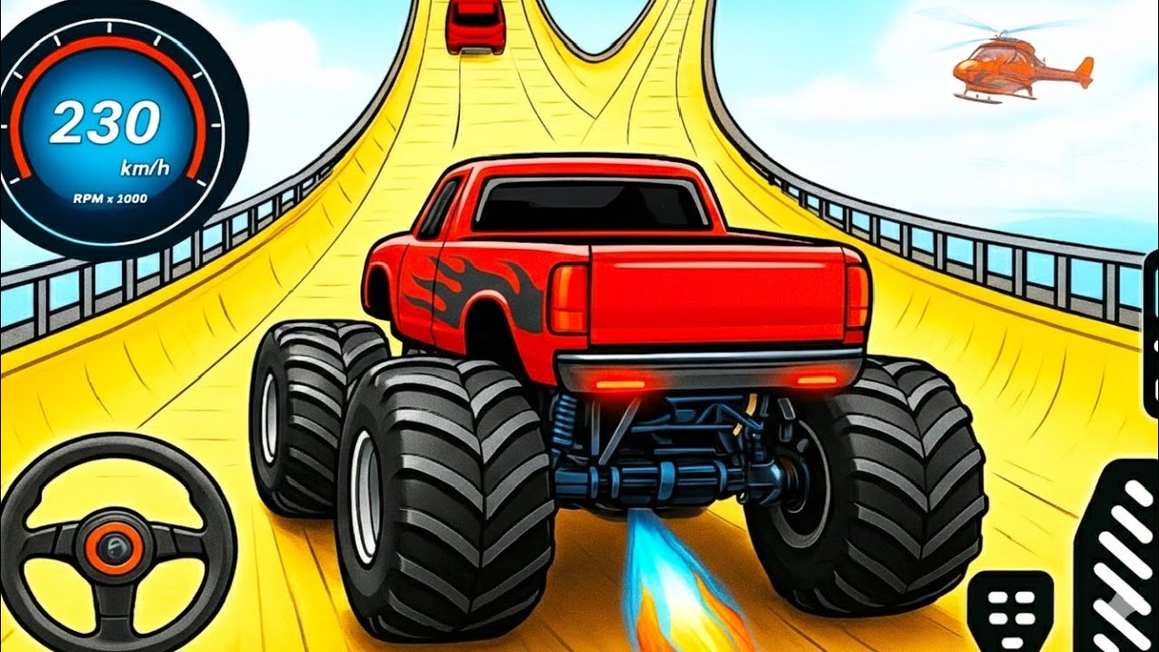Mega Ramp Monster Truck Racing | Extreme Truck Stunts & Jumps | Realistic 3D Gameplay 