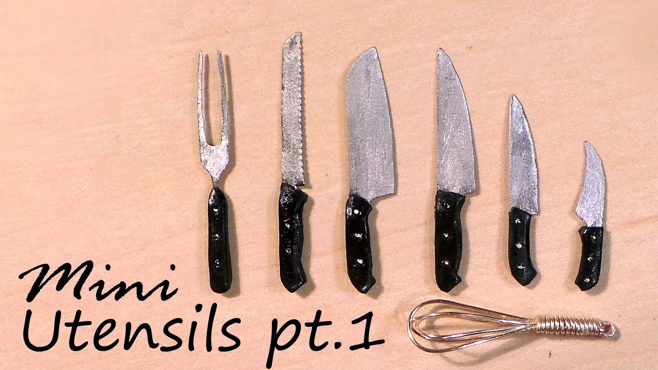 Miniature Kitchen Utensils; Knives & Whisk - Tutorial