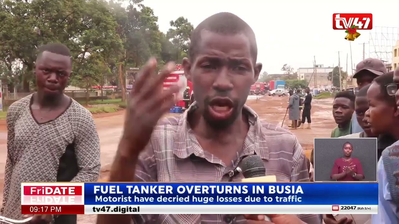 Traffic snarl-up along Busia-Kisumu Road as fuel tanker overturns