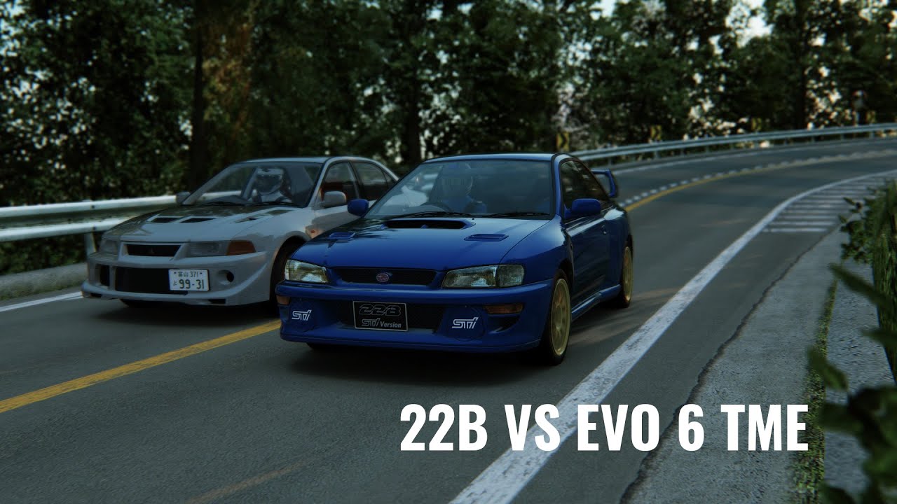 Subaru STI 22B vs Mitsubishi Evo 6 TME Touge Battle - Assetto Corsa - Tsubaki Line (Mouse Driving)
