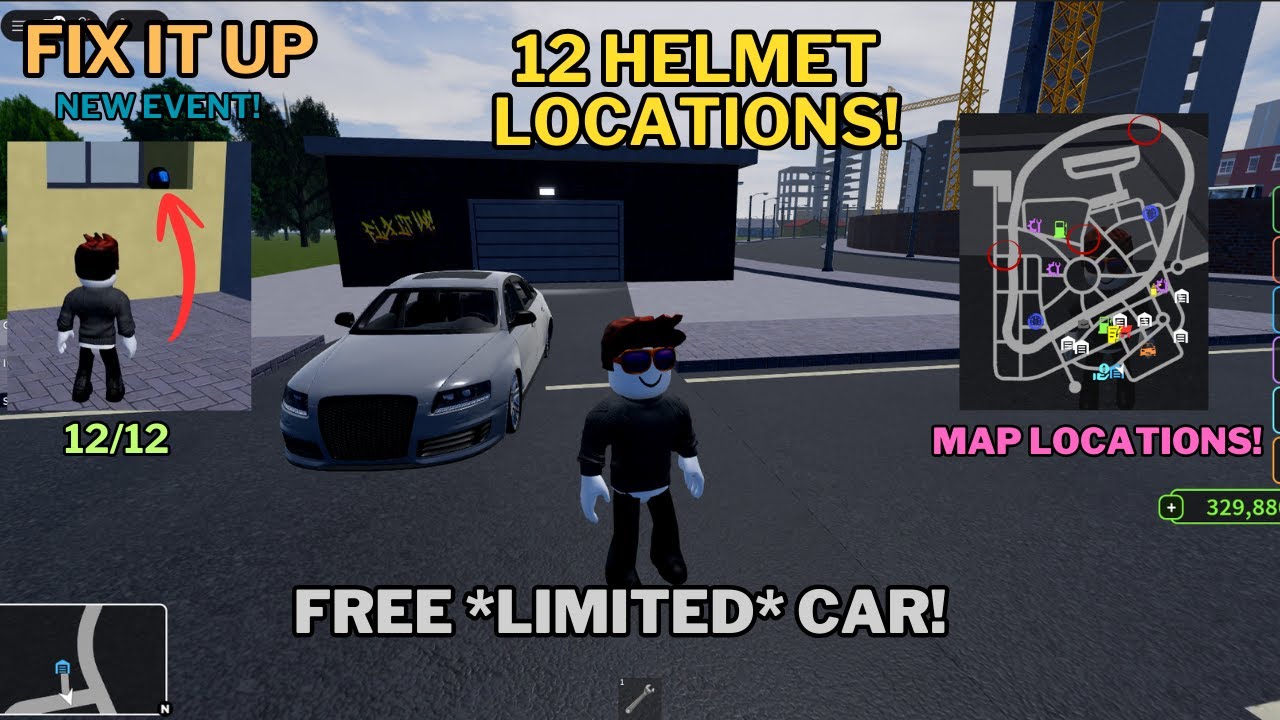 ALL 12 Helmet Event Locations in Fix it Up Roblox (Limited Car)