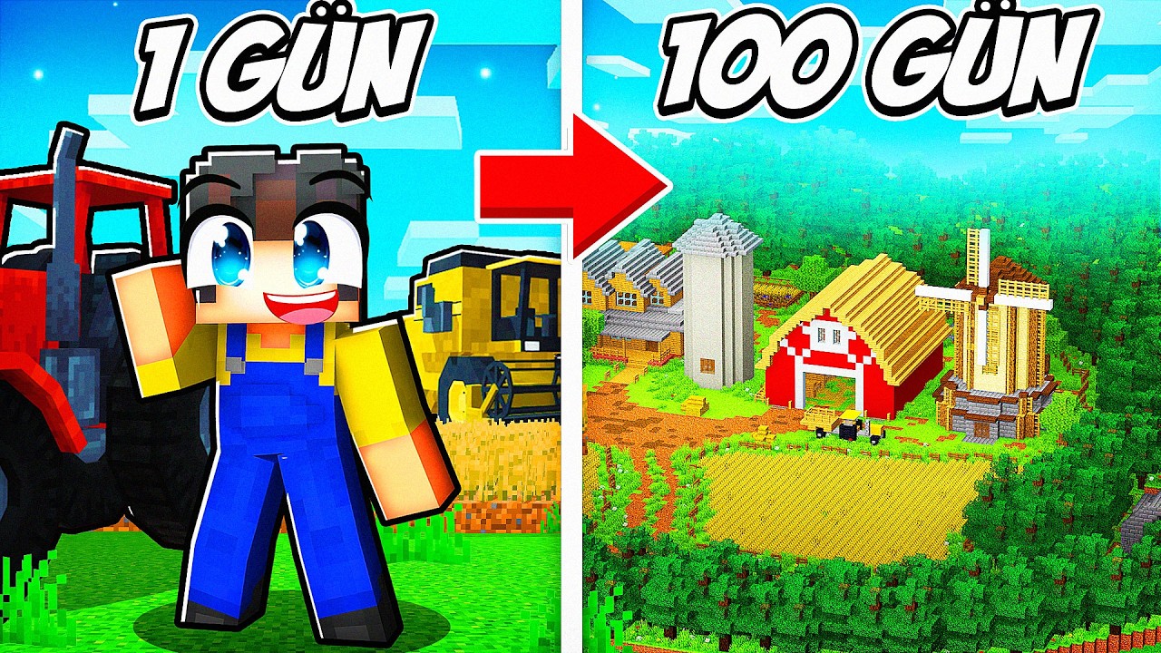 Minecraft Hardcore’da 100 Gün Boyunca Çiftçi Olup Çiftlik Evi İnşa Ettik! 🚜