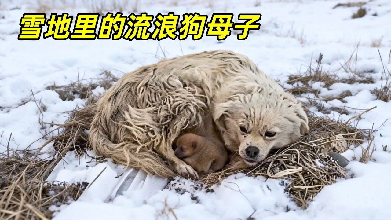 雪地里的残疾狗妈妈，拼尽全力守护小奶狗，幸好遇见了心软的一家人