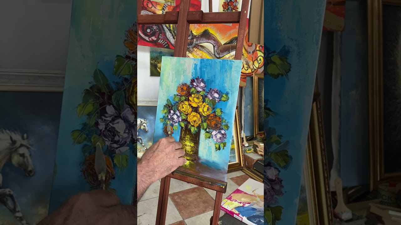 Trandafiri pictați în cuțit paletă 🎨 