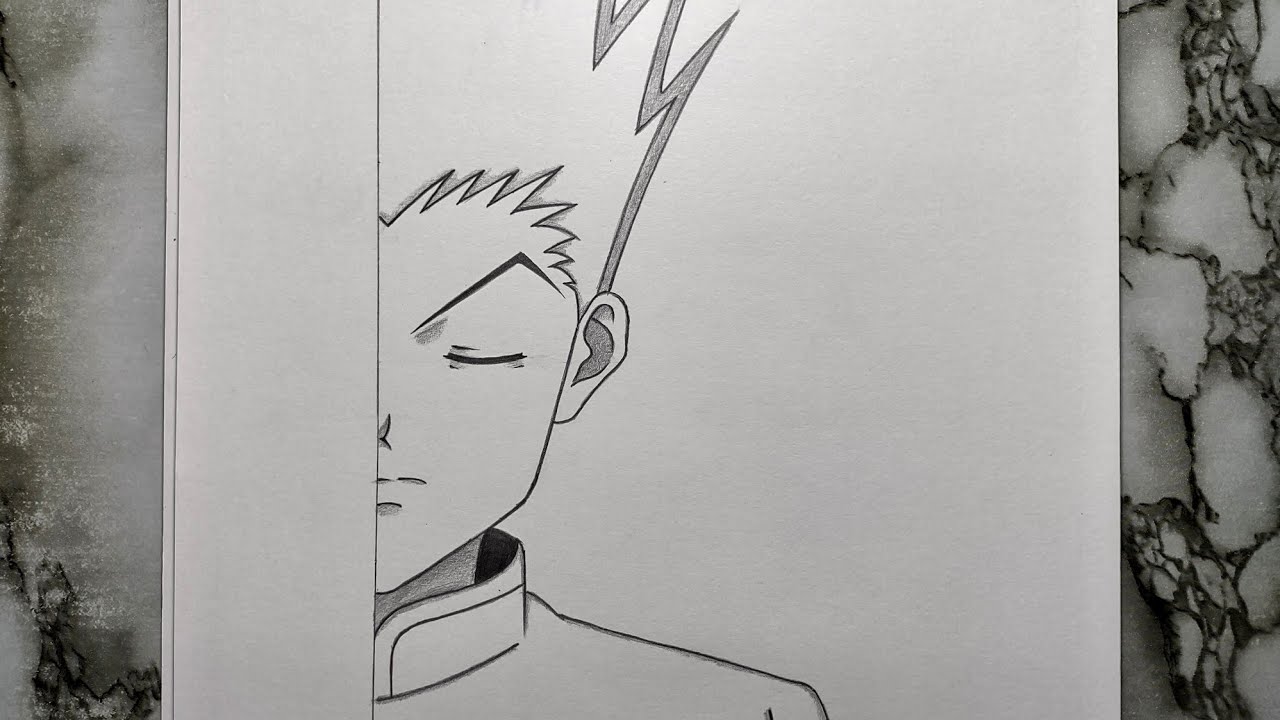 How to draw Gon half face step by step | hunter x hunter
