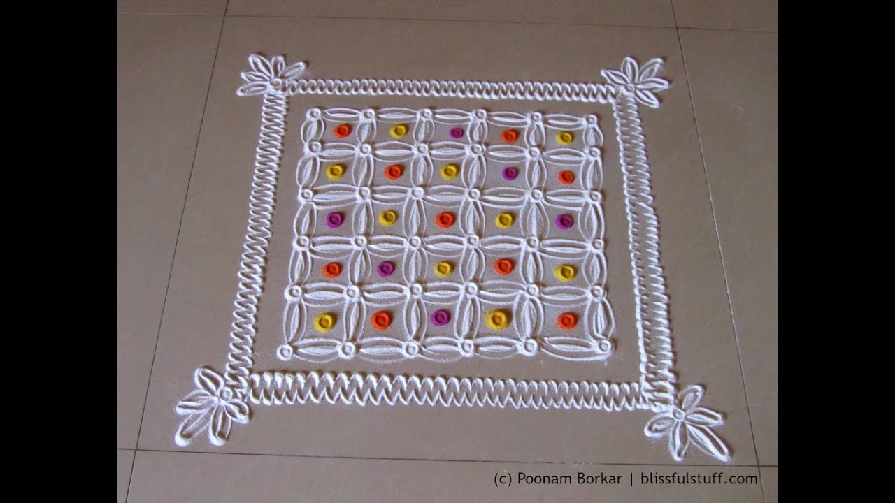 Easy and simple rangoli design with 6 by 6 dot grid | Creative rangoli designs by Poonam Borkar