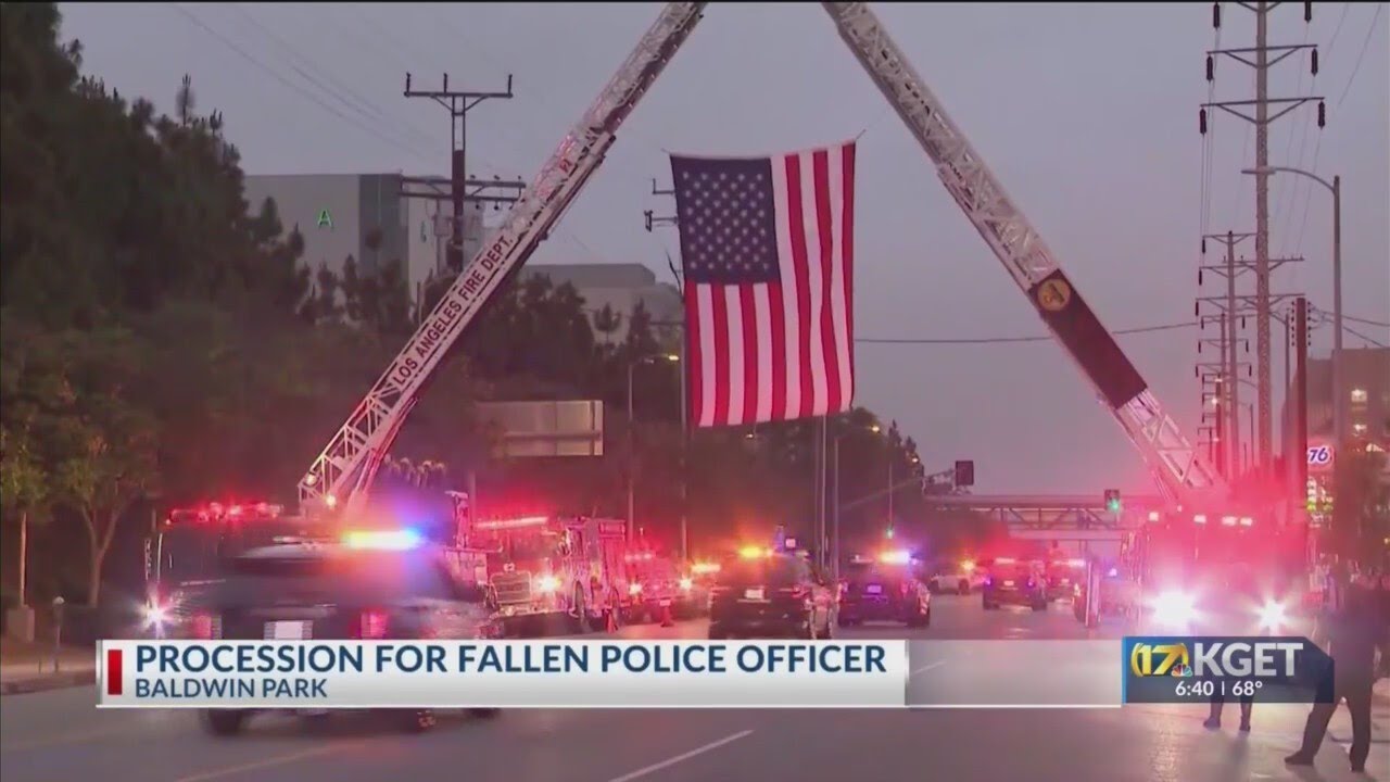 Thousands show support for fallen Baldwin Park police officer at procession