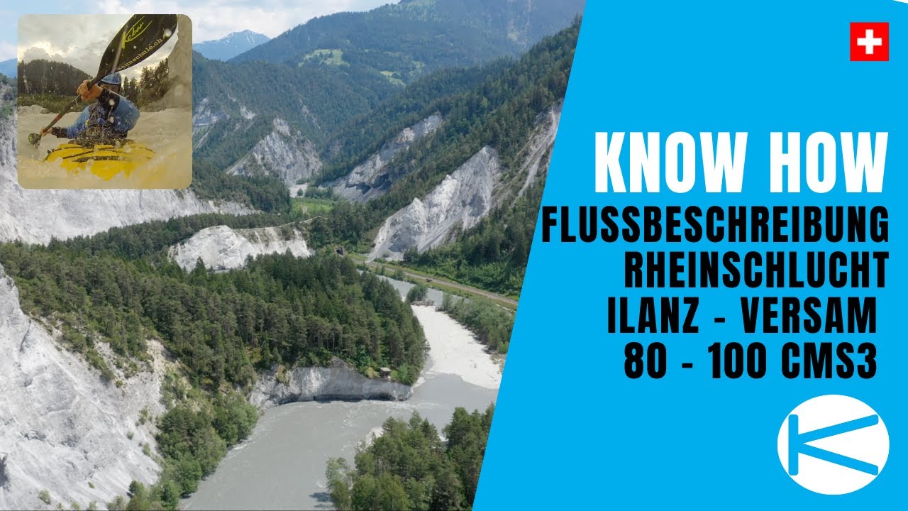 Flussbeschreibung der Rheinschlucht mit einem mittleren Wasserstand von 80 bis 100 cm3