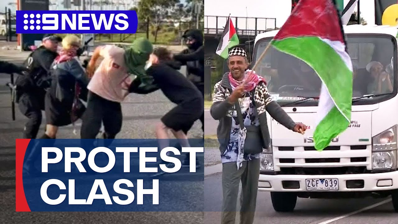 Police clash with pro-Palestine protesters | 9 News Australia