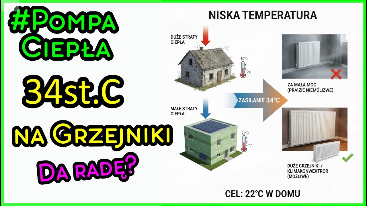 Czy grzejnik zasilany 34stC da radę ogrzać dom do 22stC