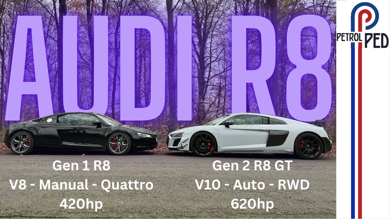 Audi R8: столкновение — V8 против V10 — первый против самого последнего! | 4K