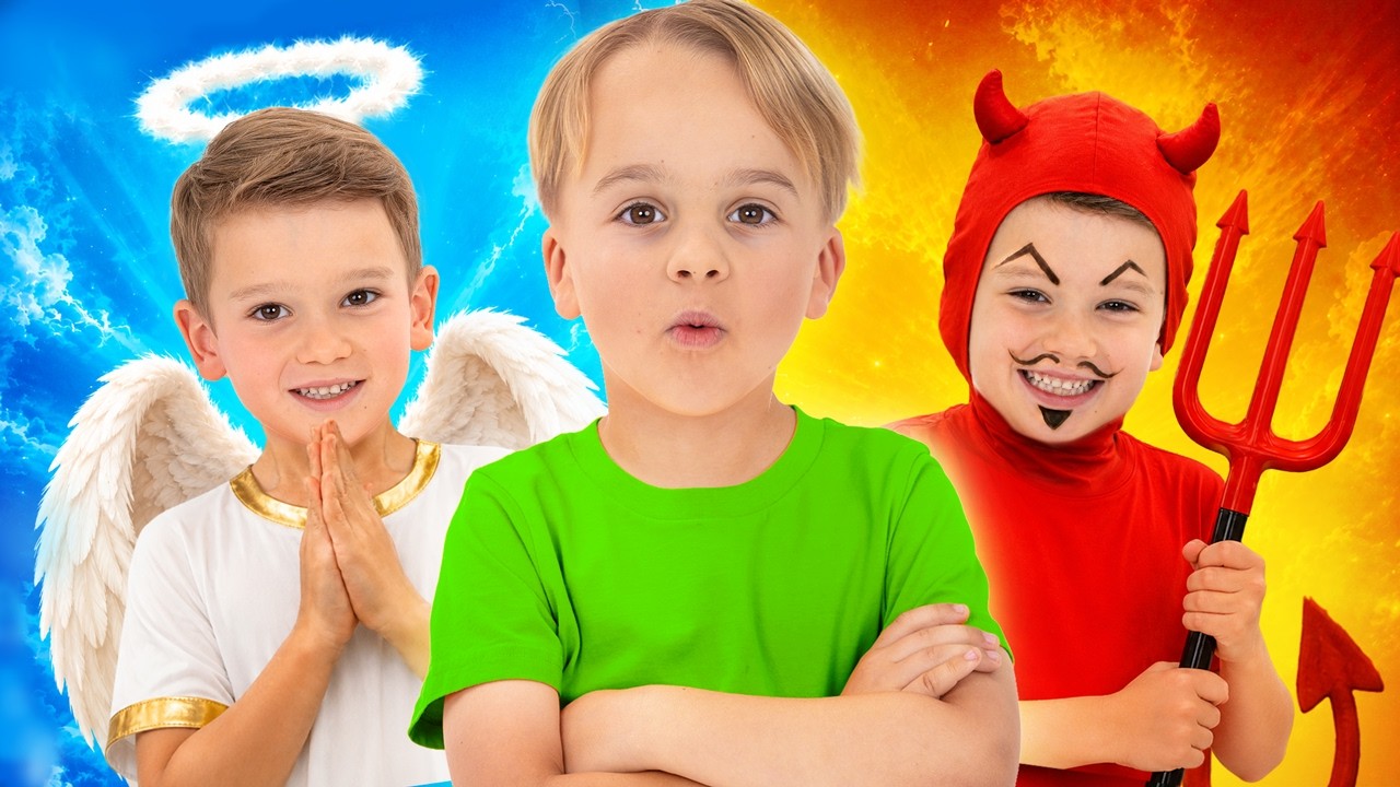 Dzieci okazują dobre i złe zachowanie | Historia Anioł kontra Diabeł