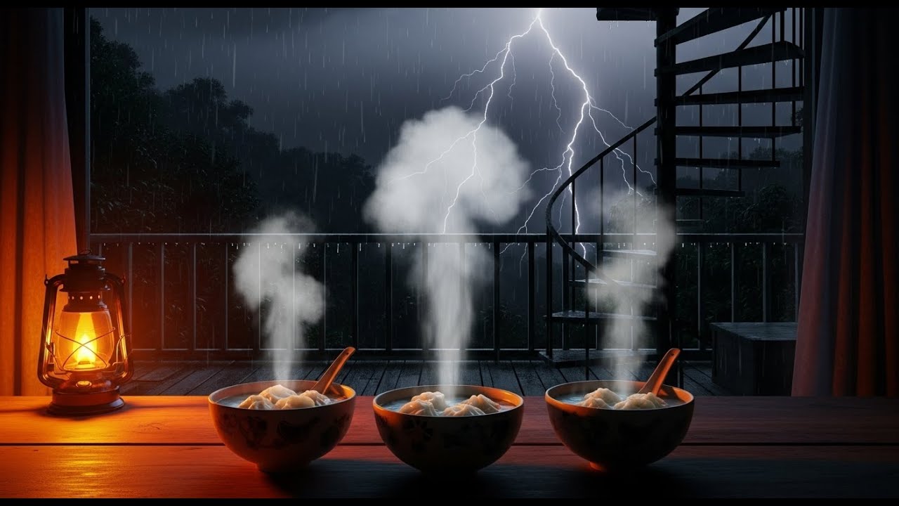 Making Hot Soup & Dumplings in a Stormy Treehouse 🌧️ Cozy Rain Cooking ASMR