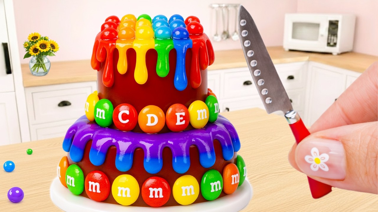 Miniature Rainbow Jelly Cake 🌈🍫 Satisfying M&M Candy Chocolate Decorating | Amazing Cake