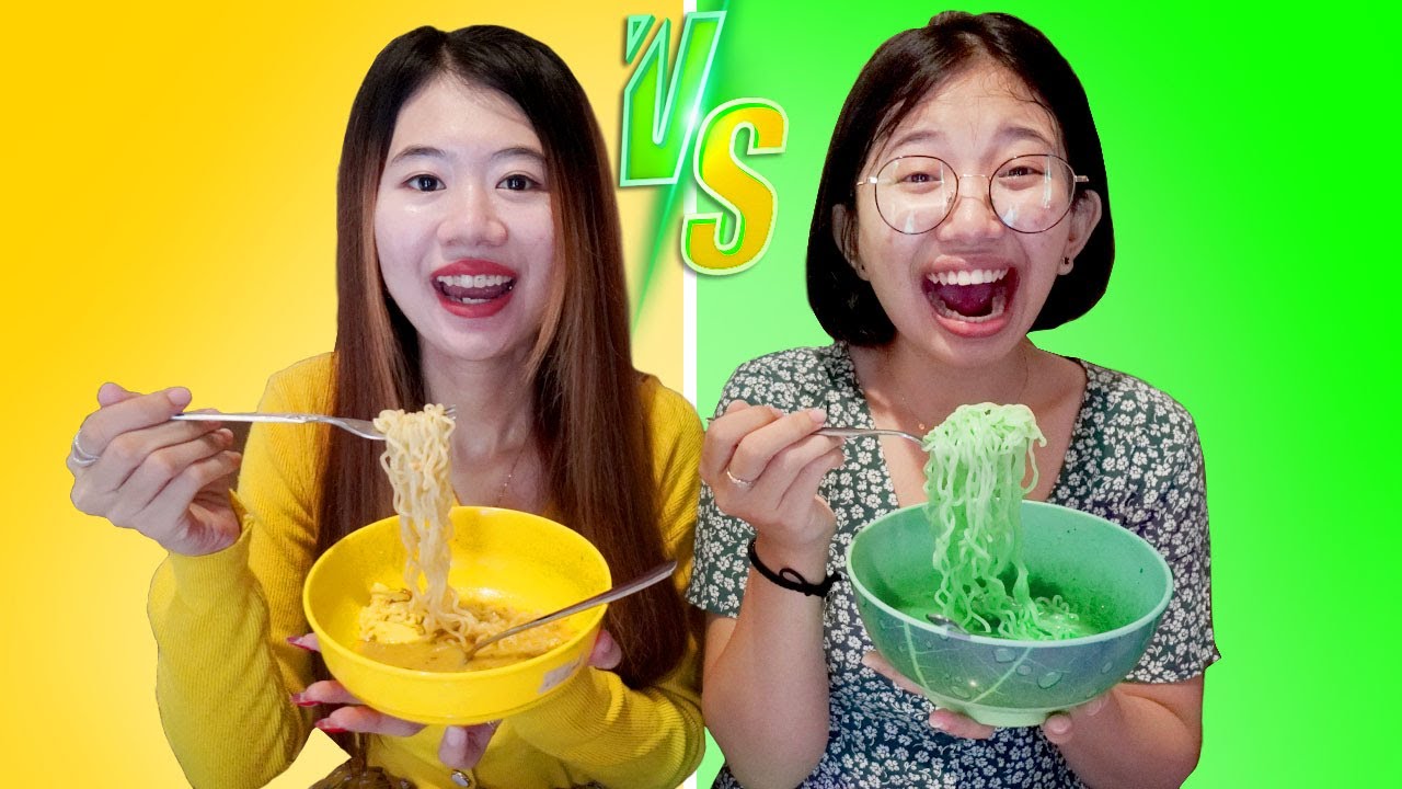TANTANGAN MAKANAN 1 WARNA!! MAKANAN KUNING VS HIJAU SELAMA 24 JAM!!