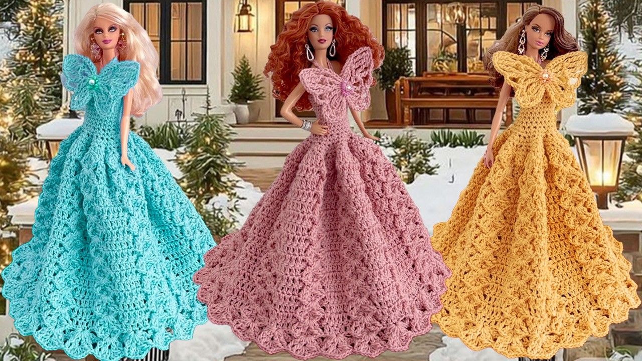 Vestidos de Fiesta Bonito Modelo a Crochet para Muñecas Regalos Lindos Fáciles de hacer