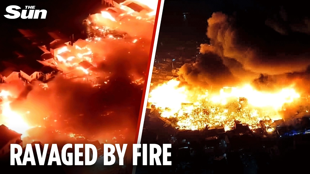 Horror moment raging inferno tears through town razing 1,000 homes to ground