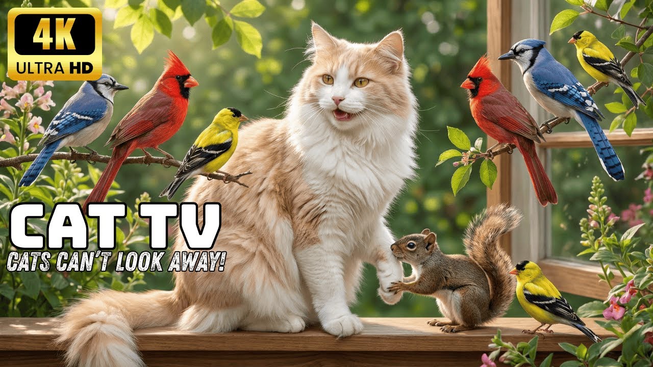 Gentle Nature TV for Cats – A Happy Cat Moment with Birds | 4K UHD