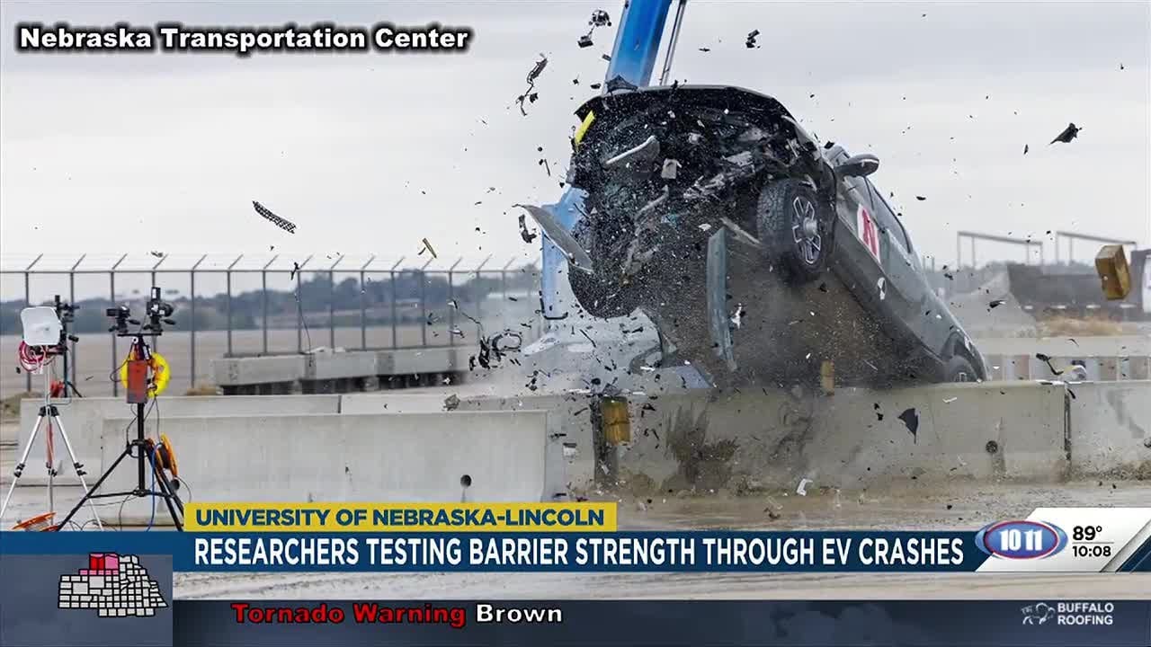 UNL researchers test how electric vehicle crashes can damage road barriers