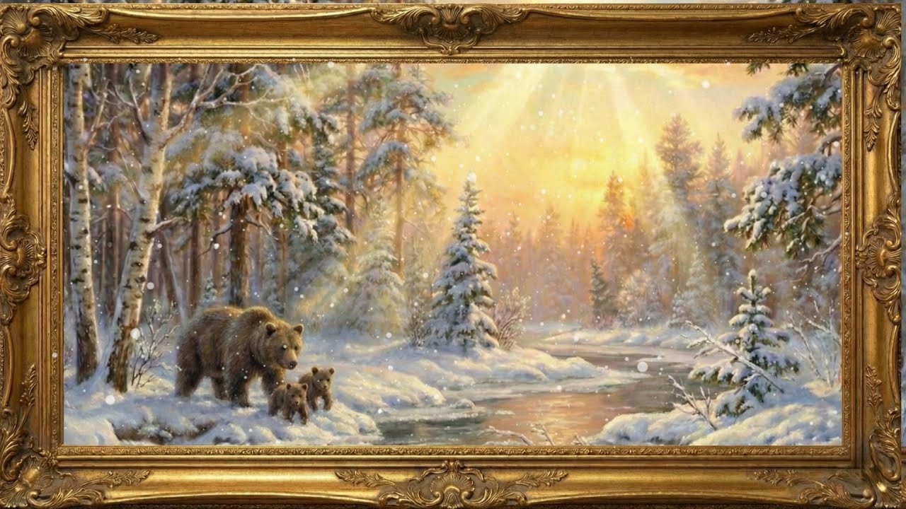 Vintage Bear's Family TV Art | Cozy Holiday Silent Screensaver