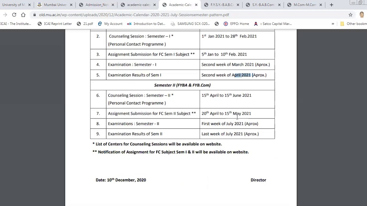 IDOL - AY 2020 21 - Admission Dates, Academic Calender and ATKT Exam Forms