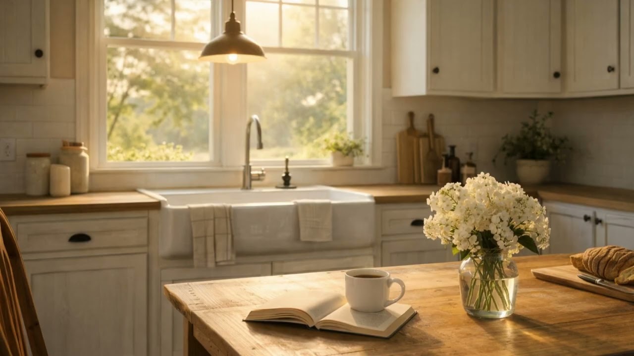 Quiet Farmhouse Kitchen | Soft Kitchen Hum & Singing Birds (3 Hours)