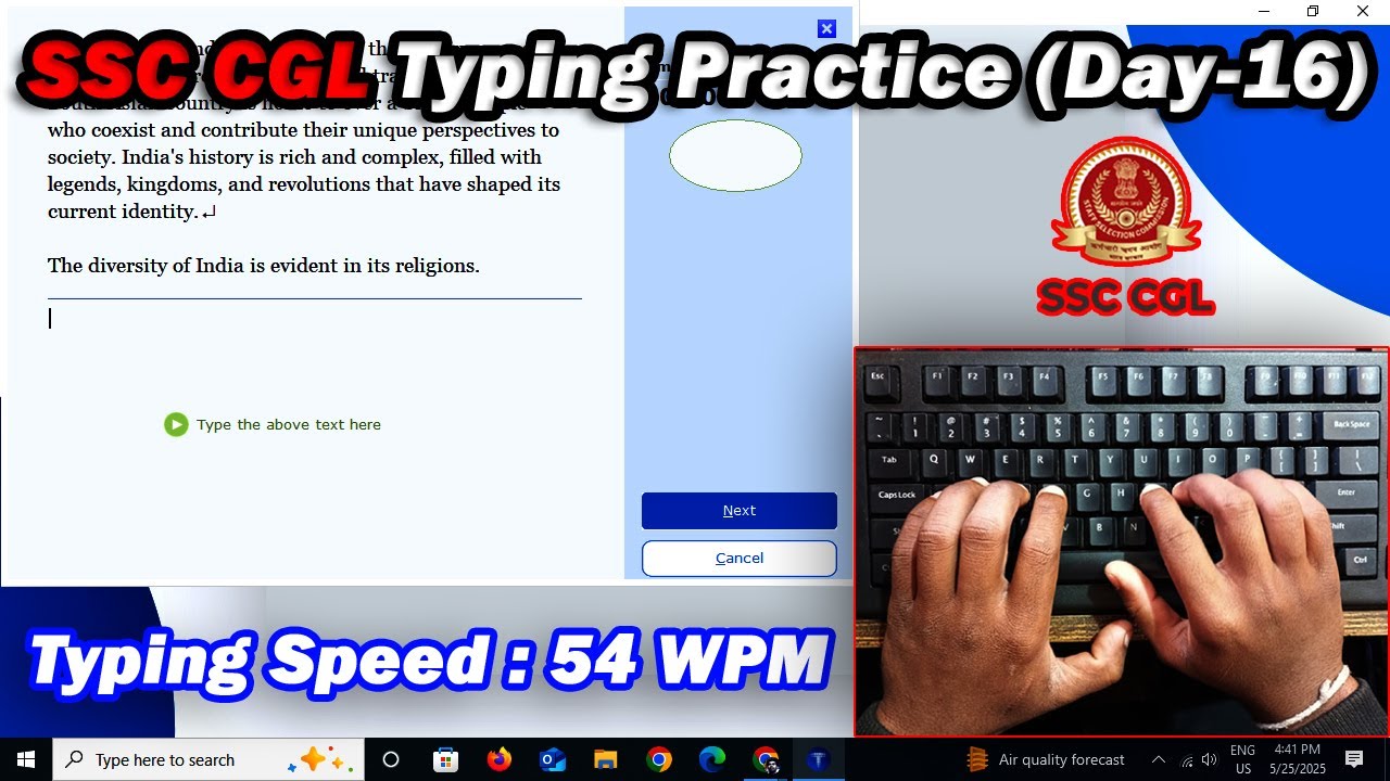 SSC CGL Typing Practice Day- 16 | 54 WPM with 100% Accuracy #typingmaster #raushantypingmaster