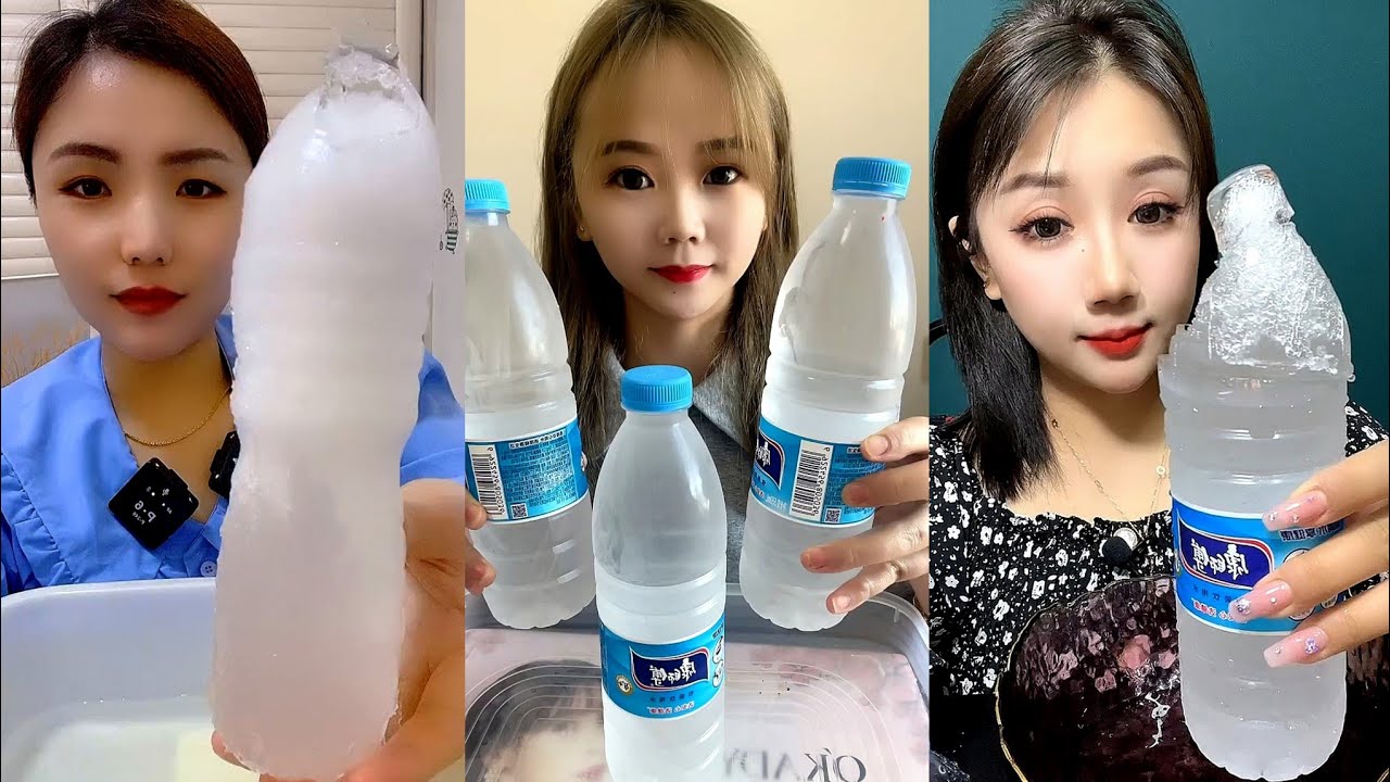 ASMR WATER BOTTLE ICE EATING / ICE EATING. SLUSH ICE EATING