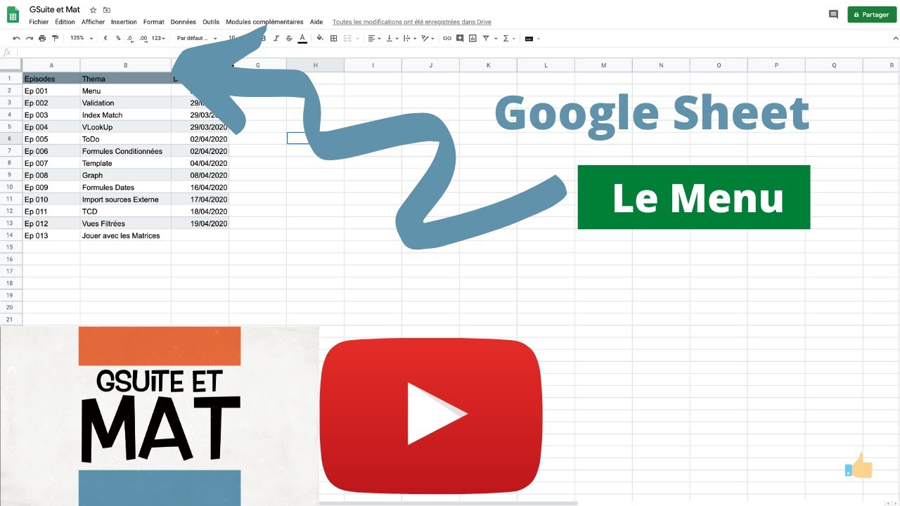 Ep 001 Google Sheet :  Menu
