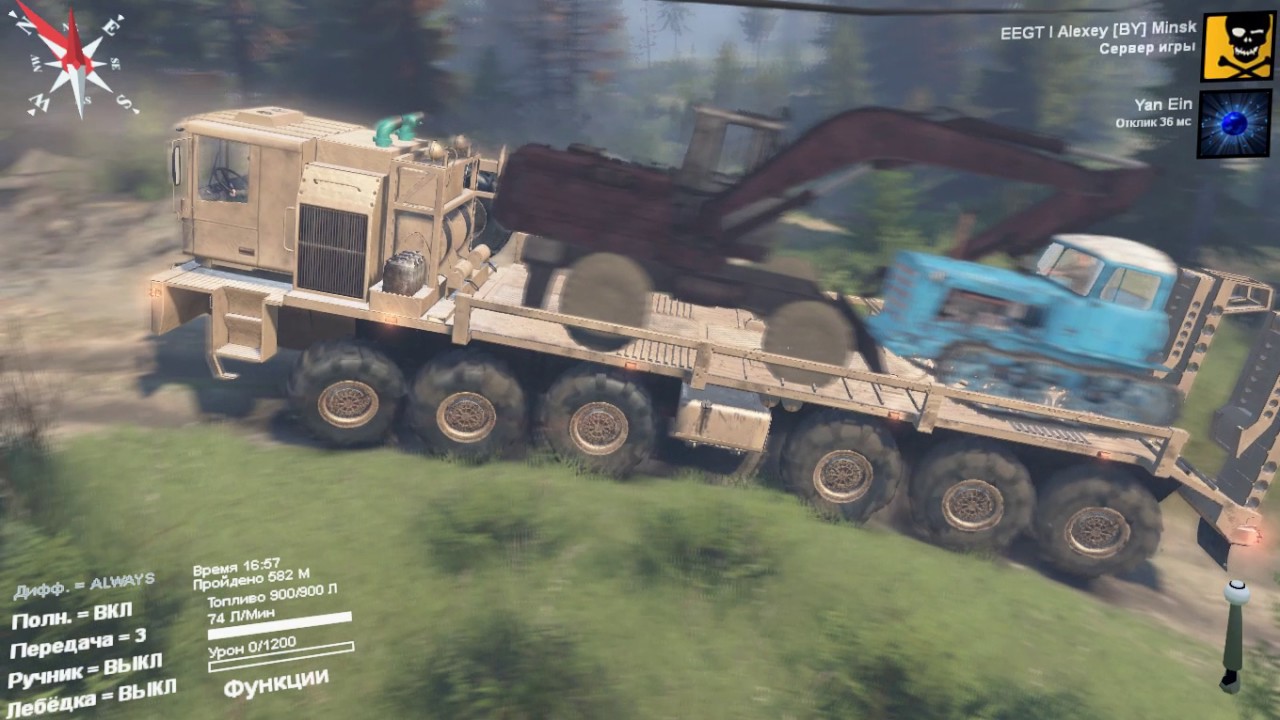 SpinTires 2017, играю с другом по сети с модами на карте вулкан