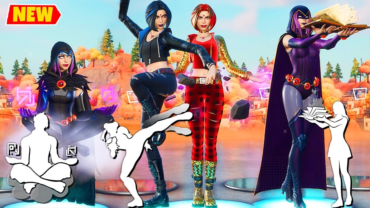 Raven Fortnite Skin ALL STYLES (incl. Golden Rachel Roth) doing Built-In Dances and Emotes