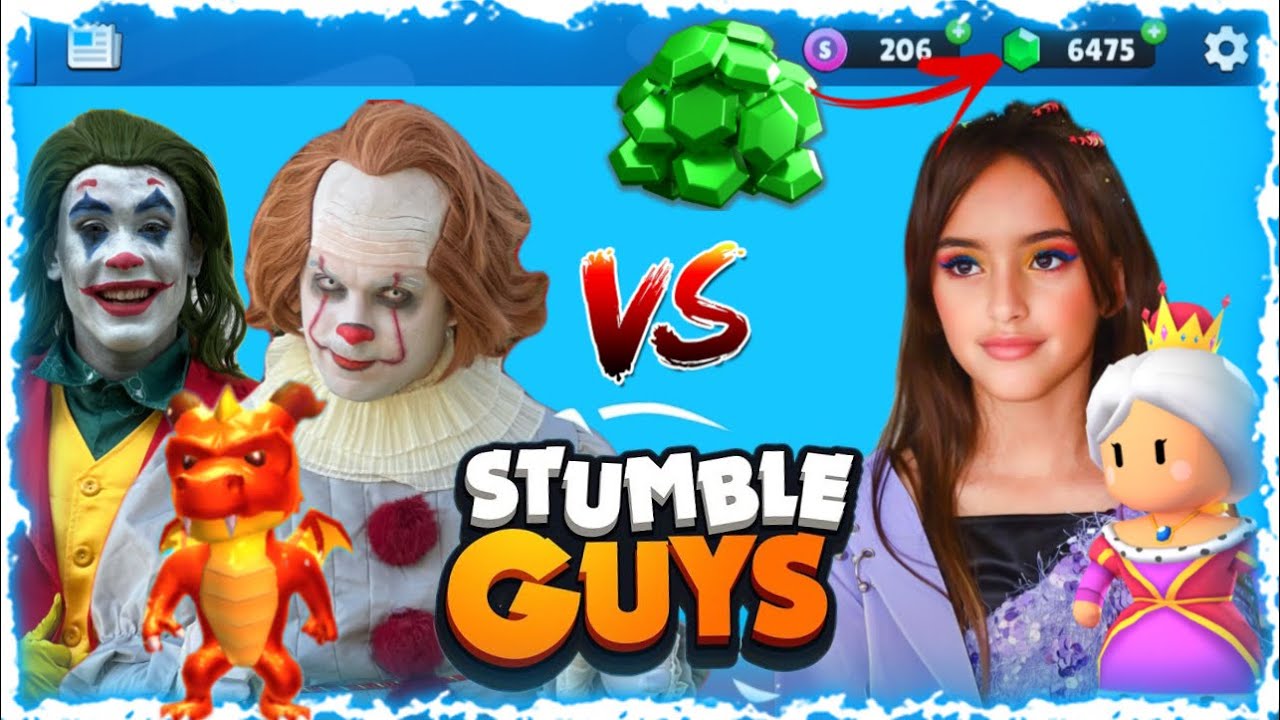 BATALHA NO STUMBLE GUYS CONTRA IT A COISA, JOKER E VILÕES!   QUEM GANHA MAIS COROAS VENCE - BELINHA