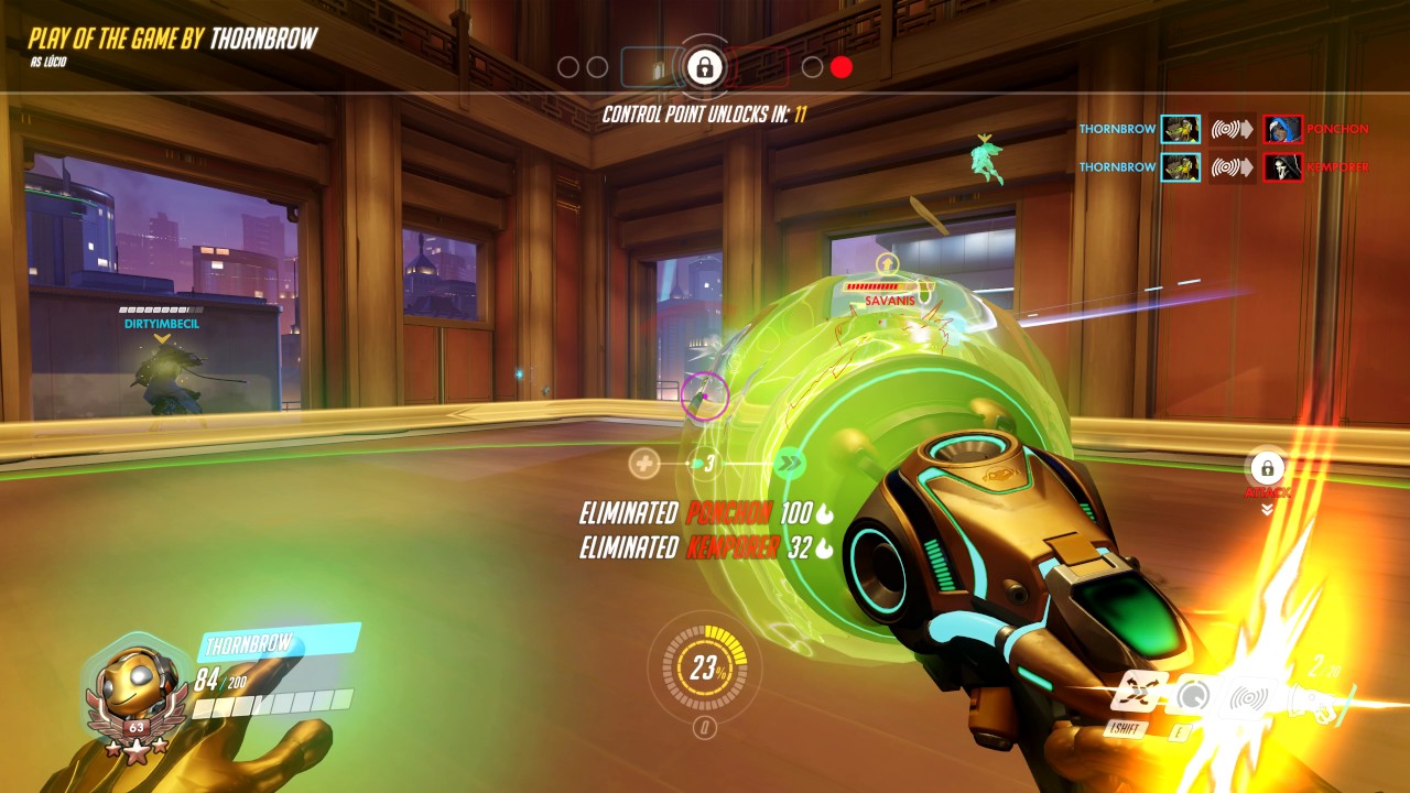 Thorn's Lucio Double Environmental, Triple Total Kill Play of the Game. Overwatch 4k