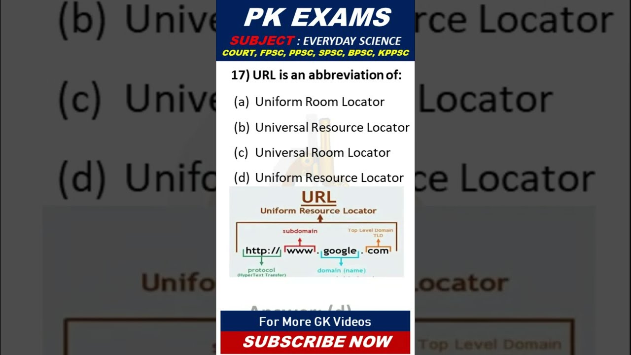 URL is an abbreviation of: #css #gk #computerscience  | general knowledge important mcqs | PK EXAMS