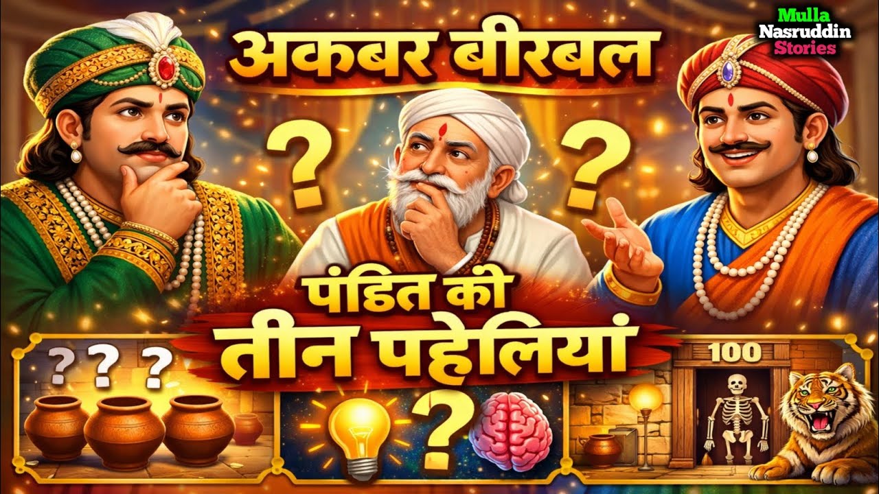 पंडित की तीन पहेलियां और बीरबल के जवाब | अकबर बीरबल कि कहानी | Akbar Birbal ki kahaniyan & Stories 