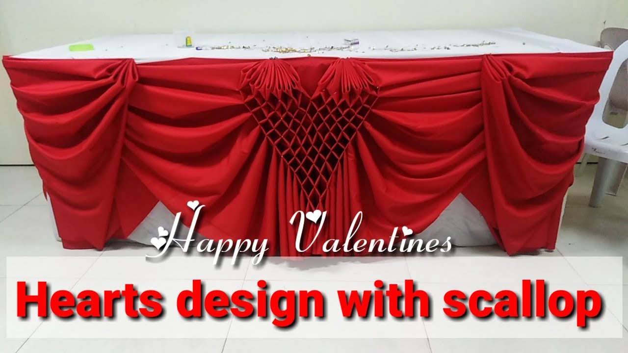 Table skirting heart design with scallop. #tutorial table decoration.