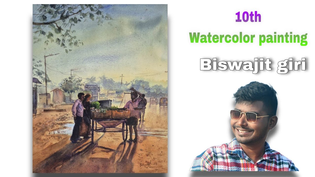 Cityscape watercolor painting 