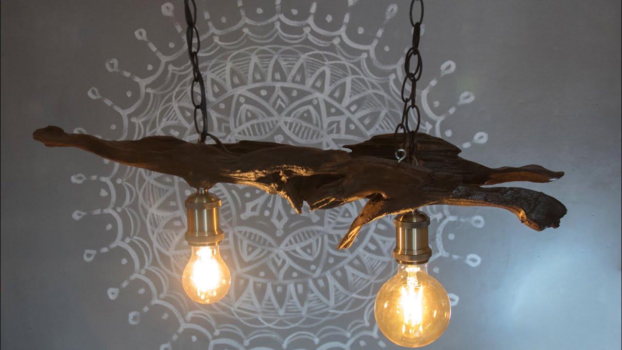 DIY Driftwood Hanging Lamp, How to make a wooden lamp step by step by @JIWoodLamp farmhouse decor