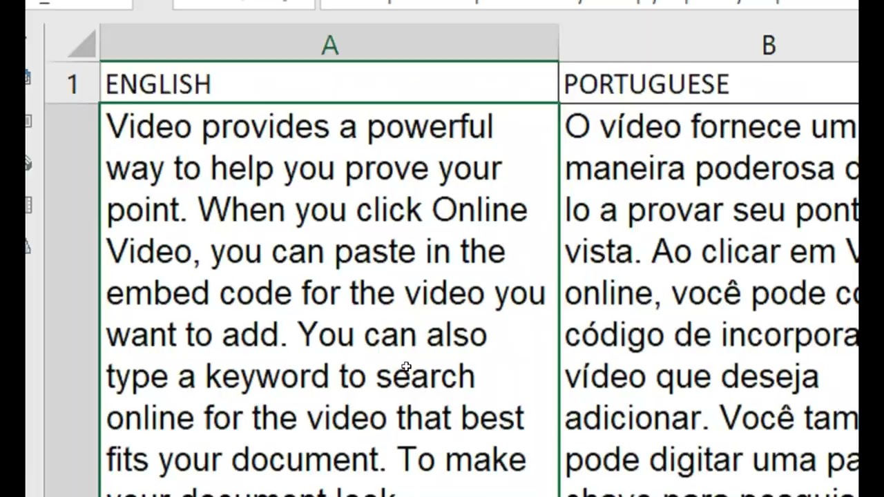 Excel - dica de tradução em texto bicolunado