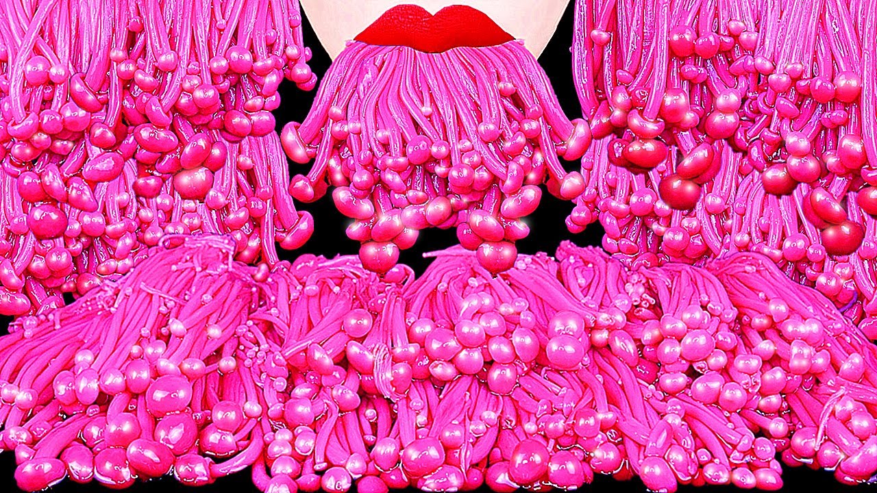 ASMR EATING PINK ENOKI MUSHROOMS 팽이버섯 먹방 MUKBANG, SEA GRAPES, BIRD GLASS, 신기한 물 먹방, DRINKING SOUNDS
