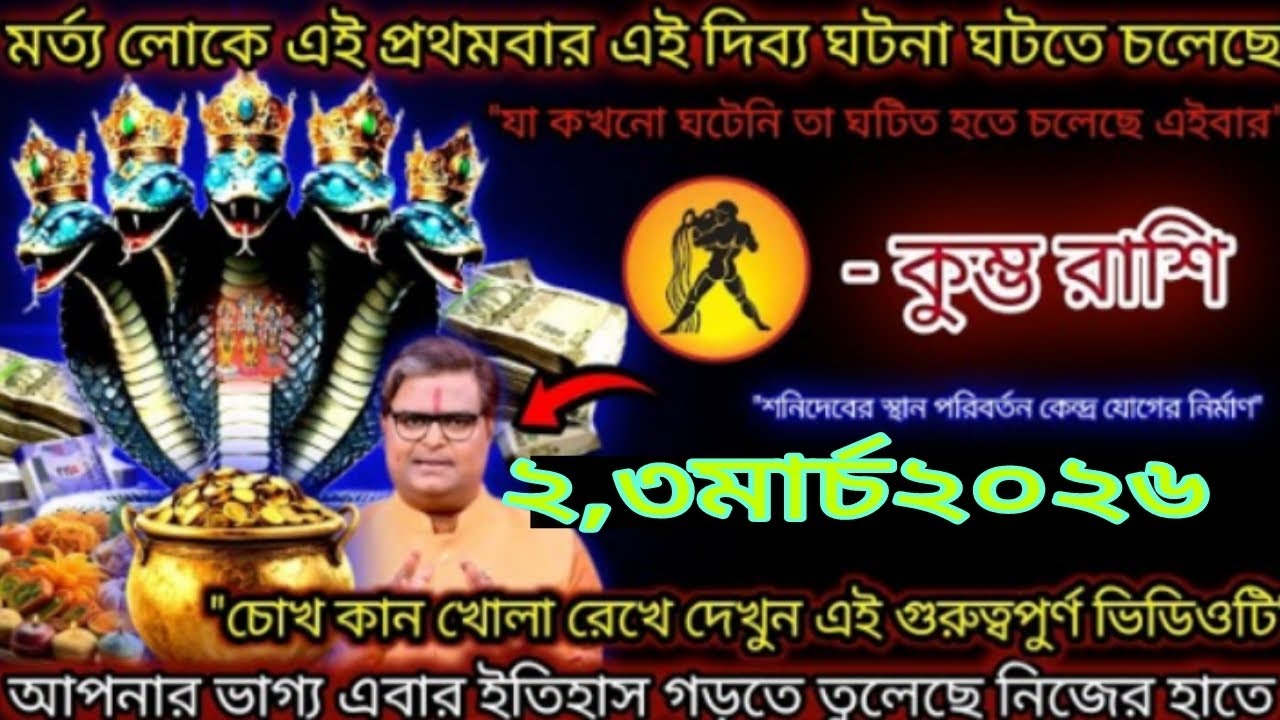 কুম্ভ রাশি 🔥 ২–৩ মার্চ ২০২৬ ইতিহাস গড়তে চলেছে আপনার ভাগ্য! 😱💰#aajkarashifal #astrology 