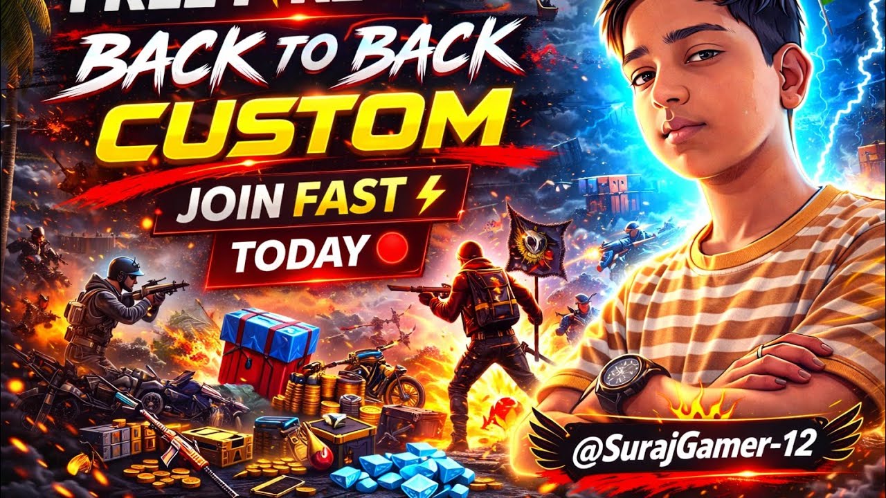 FREE FIRE LIVE 🔴 BACK TO BACK CUSTOM ROOMS | JOIN FAST ⚡ TODAY | FULL ACTION GAMEPLAY @SurajGamer-12