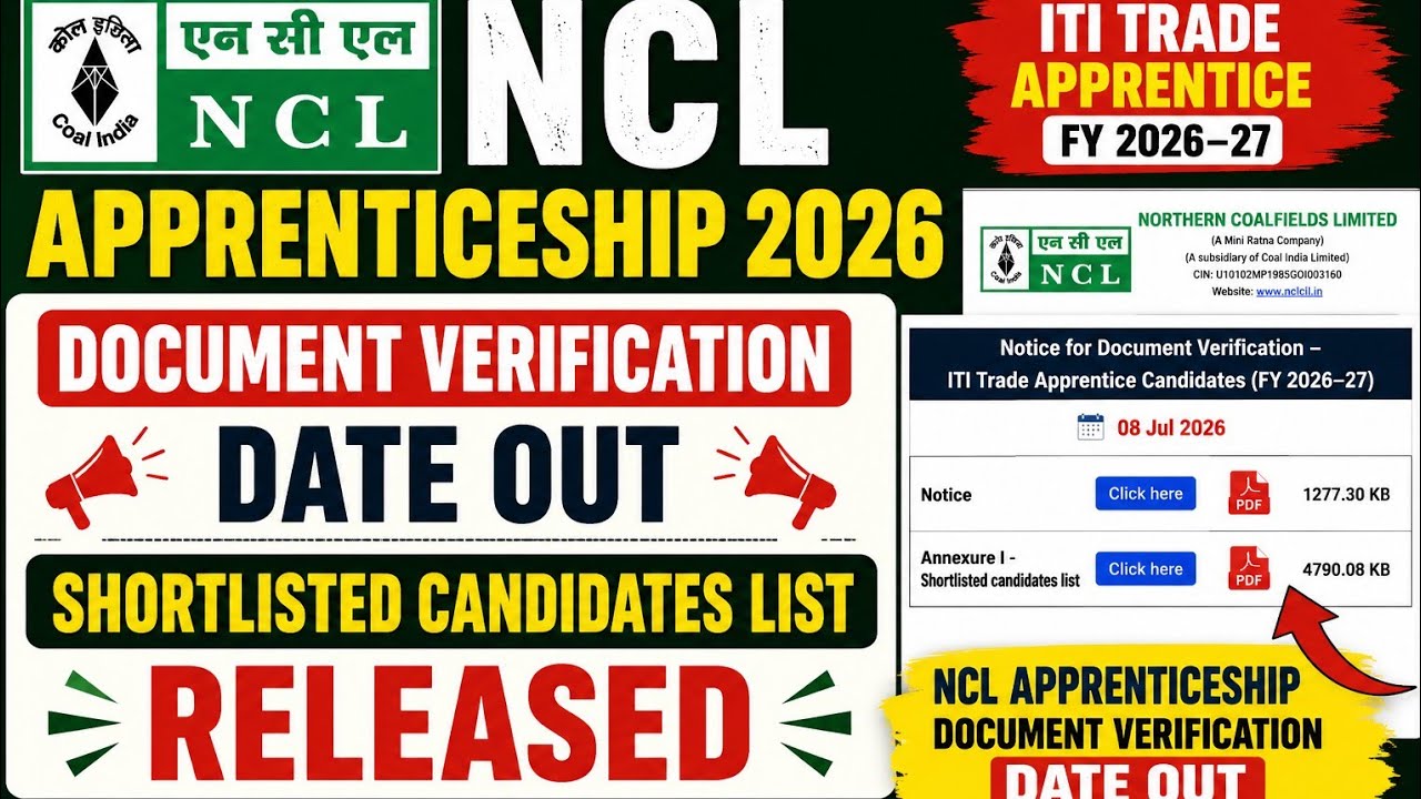 NCL Apprenticeship 2026 Document Verification Date Out |Shortlisted Candidates|Check Your Name #nclt