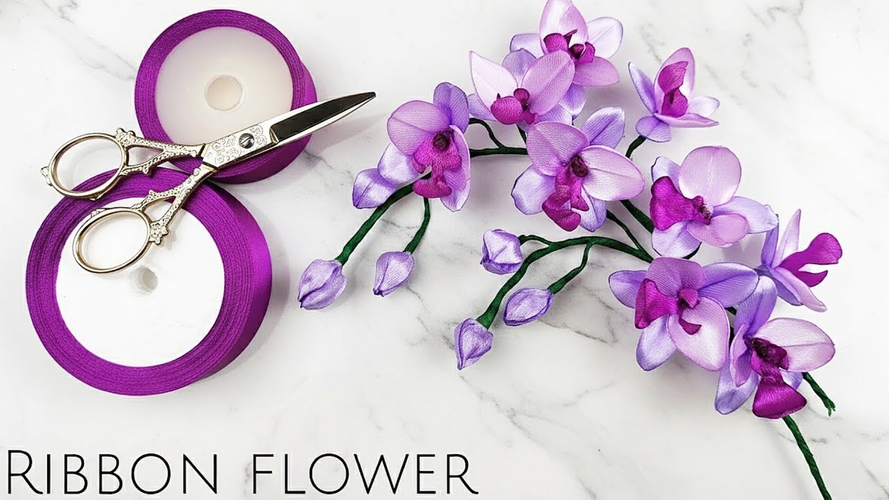DIY mini phalaenopsis/how to make satin ribbon flower orchid easy