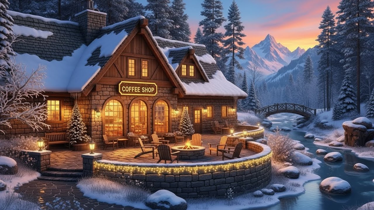 Deep Winter Night Jazz ❄️ Snowy Cafe Atmosphere & Cozy Fireplace Sounds