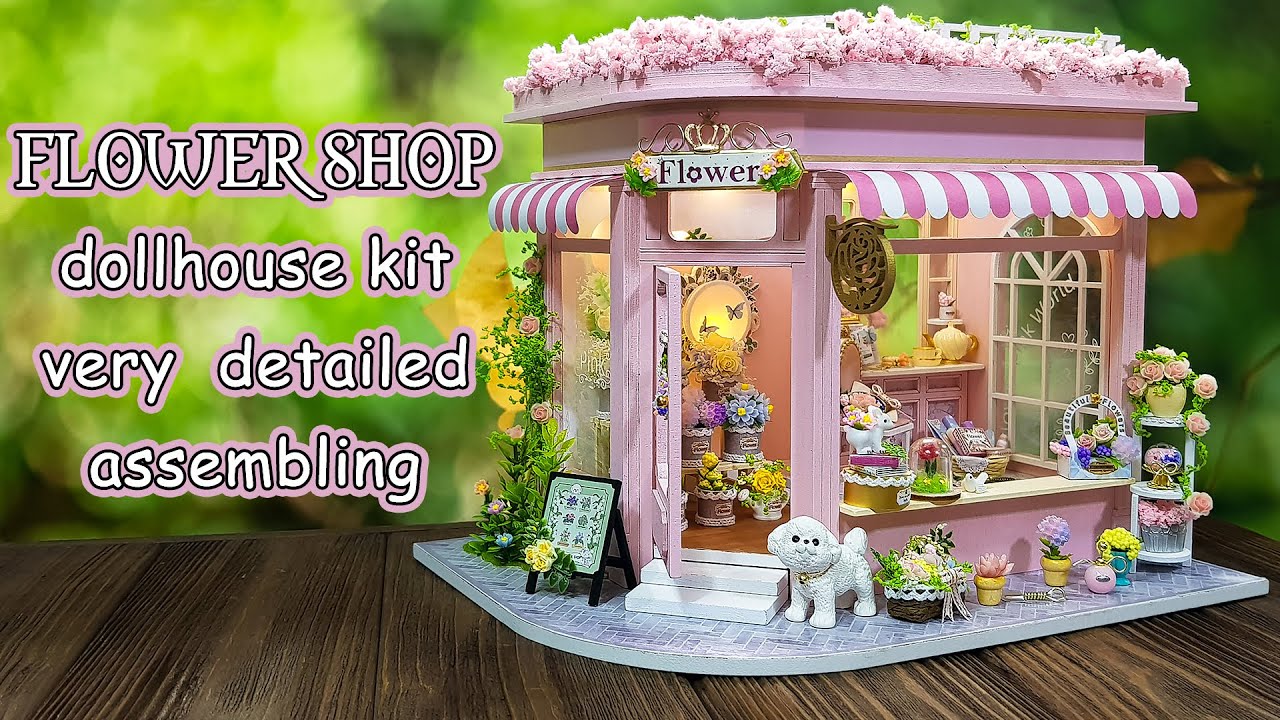 Detailed assembling Colorful Flower Shop DIY miniature dollhouse kit Heart's whisper series