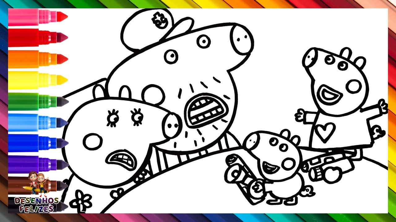 Desenhar e Colorir Peppa Pig e George Pig Acordando os Avós 🐷⏰🛏️🐷👵👴🌈 Desenhos para Crianças