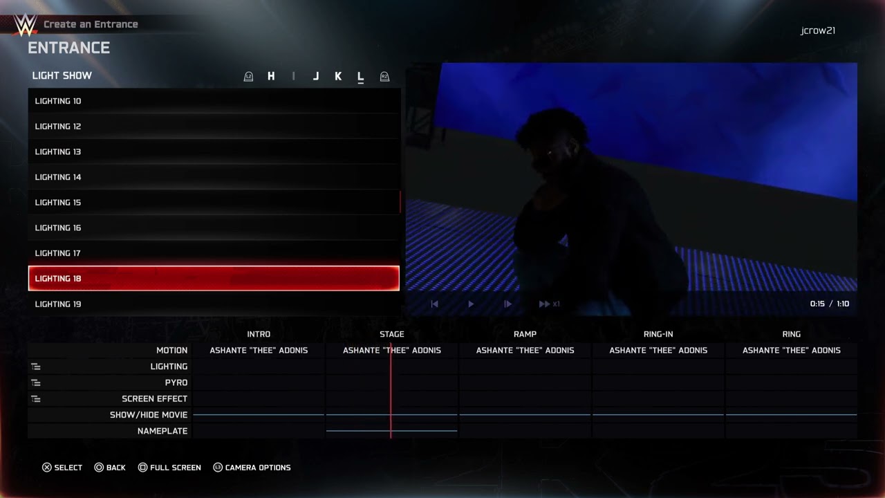 WWE 2K25 All Lighting Presets in Create an Entrance