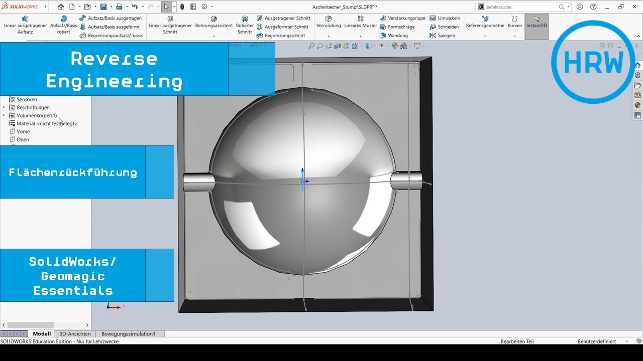 Aschenbecher (Level 1) - Flächenrückführung in SolidWorks und Geomagic Essentials (02)